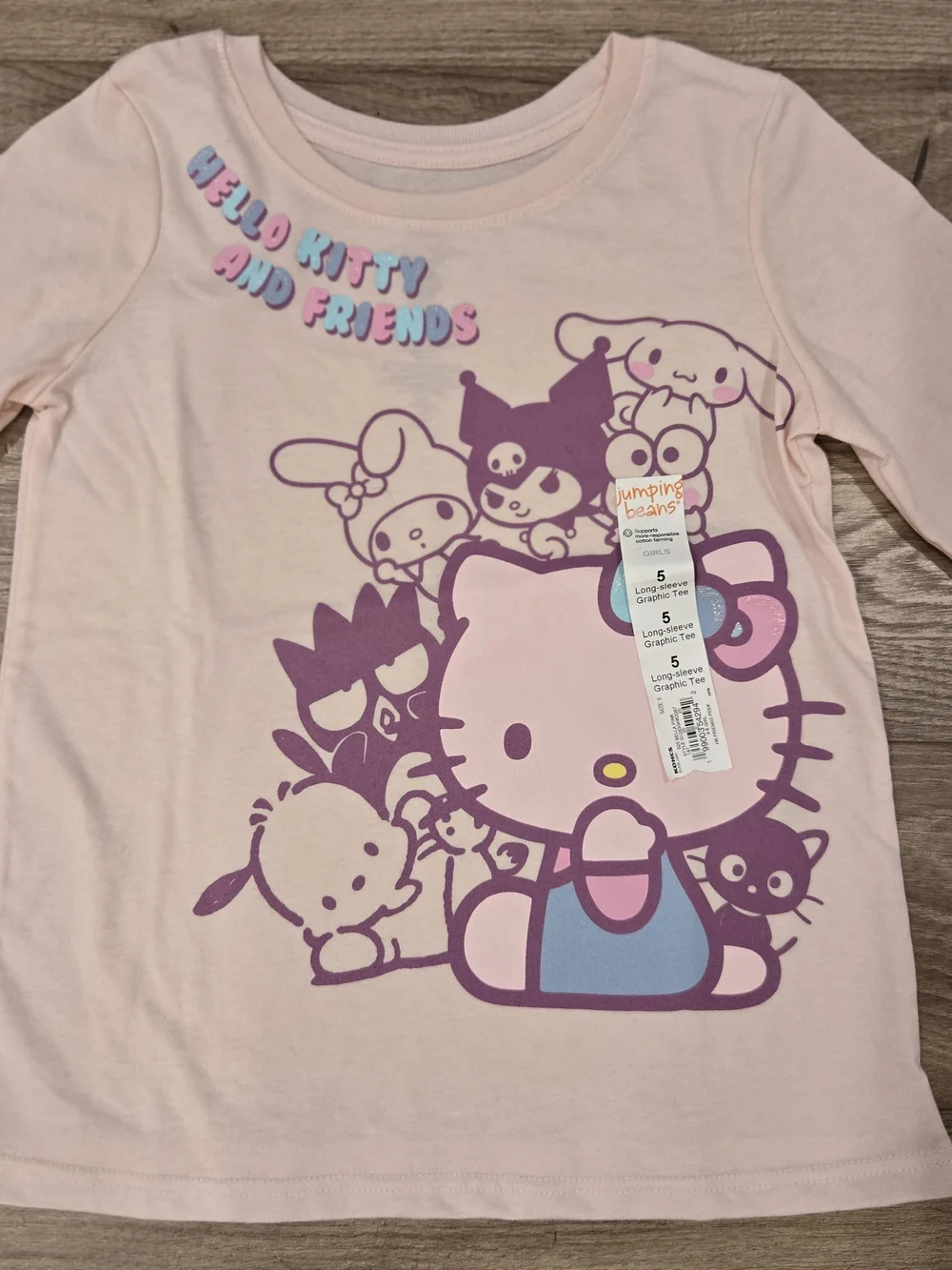 NWT Sanrio Hello Kitty & Friends Long Sleeve Graphic Tee Pink Size 5